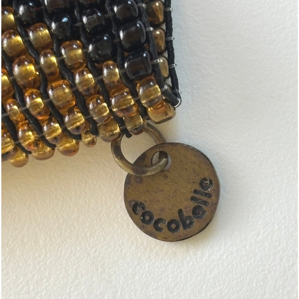 Anthropologie Cocobelle Beaded Elastic Belt Black Bronze Geometric  Boho - Picture 6 of 6